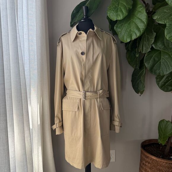 Coach 1941 Vintage Tan Single Breasted Belted Long Cotton + Leather Trench Coat - Picture 3 of 16